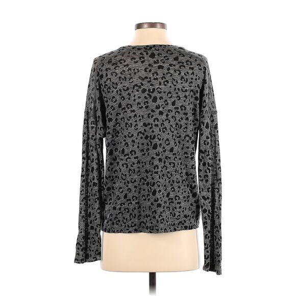 Rails Womens Linen Top Small Sami Charcoal Leopard Cheetah Gray Long Sleeve - Picture 2 of 5